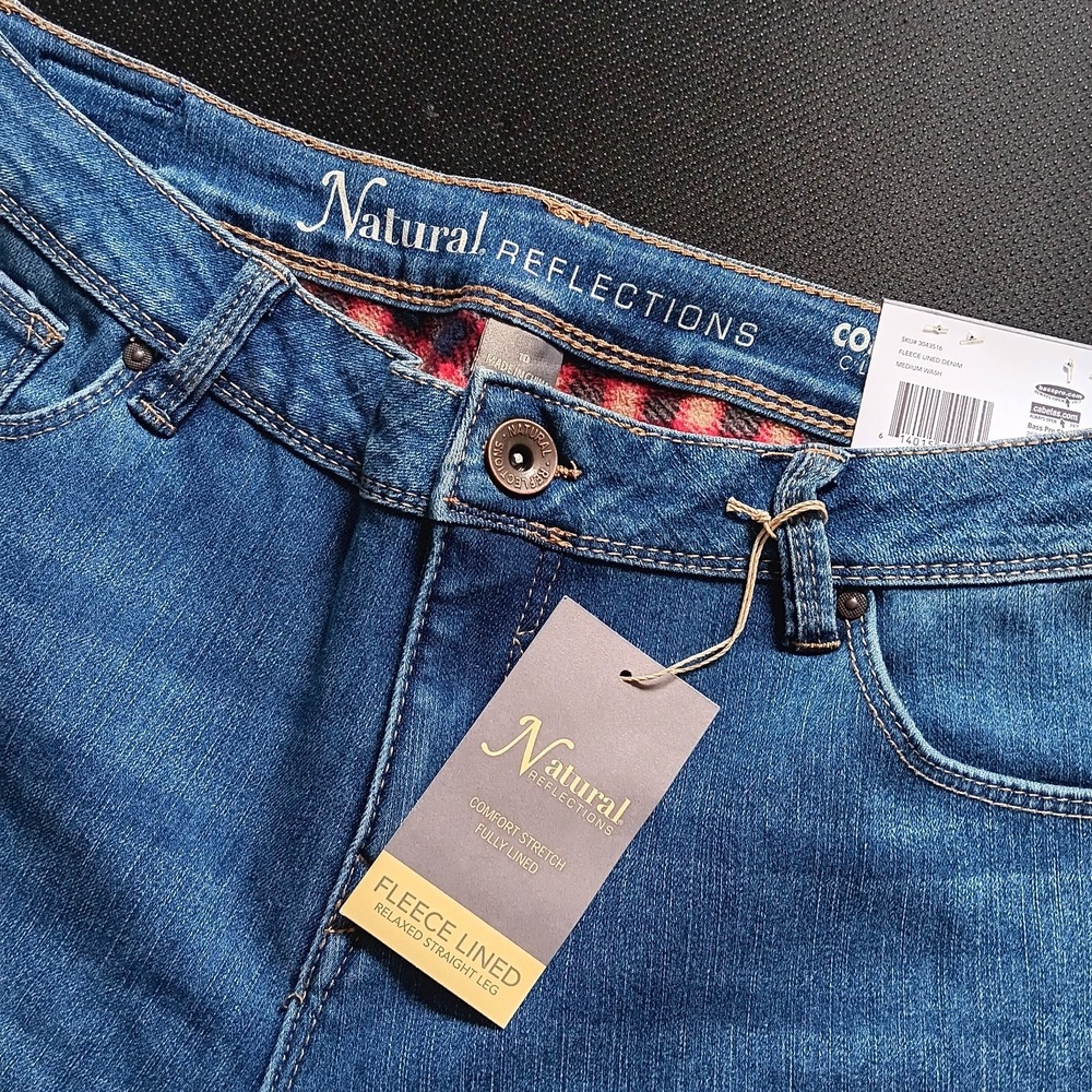 Natural Reflections Jeans Women's 10 Blue Flannel Lined Straight Leg Plaid